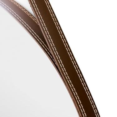 Imagem de Kit 2 Espelhos Redondos Lavabo Quarto Sala Banheiro Alça Em Couro 60cm C/Pino Suporte(Café)