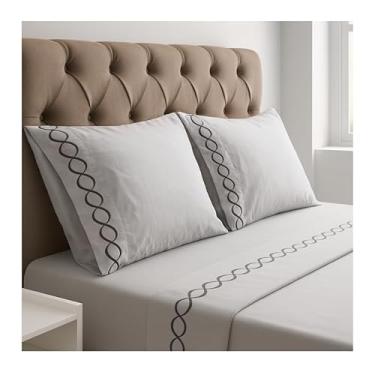 Imagem de Jogo Lençol Platinum Bordado Queen Size 4 Peças 200 Fios Kit Cama Completo Qualidade(Modelo - 3)