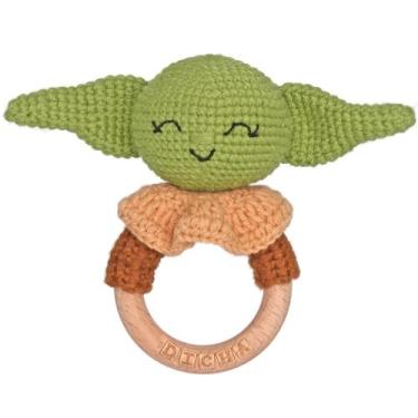 Imagem de Baby Rattle DICHA Crochet Teether Beech Wood Green Alien