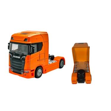 Imagem de Scania Caminhão Miniatura Metal 770S 1:32 com Fricção Basculante Decorativo e Presenteável (LARANJA)