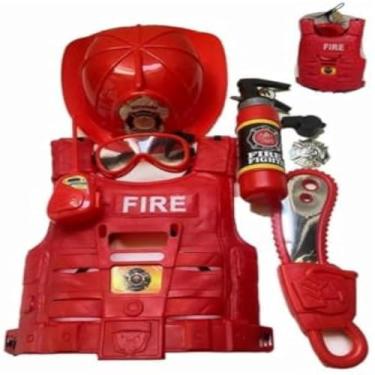 Imagem de Kit infantil de bombeiro completo, incluindo colete e acessorios, robusto