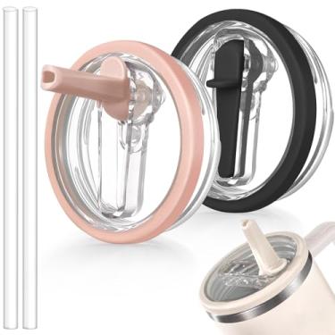 Imagem de ANTAND Tampa flip de canudo à prova de vazamento de 1,134 g para Stanley H2.0 Quencher, pacote com 2 tampas de copo de substituição à prova de derramamento para Stanley Cup Accessories ProTour (preto