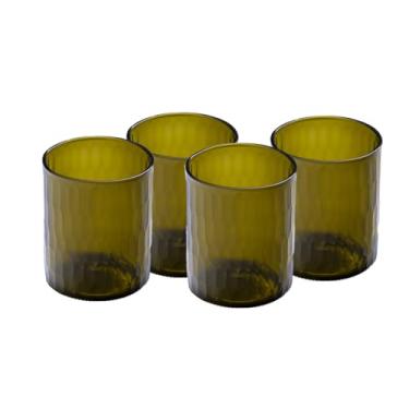 Imagem de IWAS Copos curtos Upcycled | Favo de mel pequeno feito à mão | 250 ml | 240 ml | Conjunto de 4 | Copos sustentáveis de água e coquetel para casa | Copos verde-oliva ecologicamente corretos