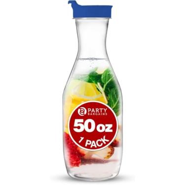Imagem de Party Bargains Jarra de plástico com tampas de 1,5 l - transparente, 1 peça, tampa azul com aba flip de qualidade premium e jarra de plástico resistente para chá gelado, suco em pó, bebida fria, barra de Mimosa