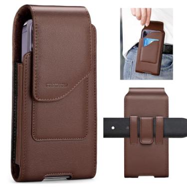 Imagem de Coldre de telefone masculino compatível com iPhone 15/14 Plus Pro Max 13 12 11 Pro Max, XS Max, Samsung Galaxy S23+ A54 A53 A52, bolsa de telefone para cinto com compartimento para cartão (preto)
