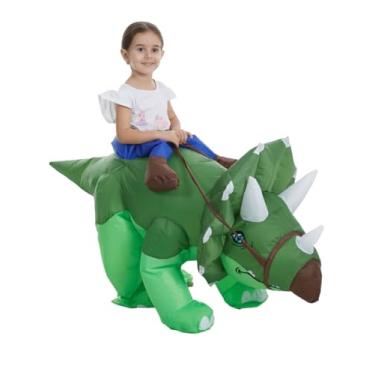 Imagem de HSCTEK Fantasia inflável de dinossauro infantil, fantasia de tricerátopo de montaria inflável, cosplay, crianças, meninos, meninas, passeio no dinossauro, fantasia de Dia das Bruxas para crianças