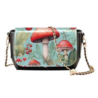 Imagem de Bolsa de ombro preta para chá e limões com bolsos, bolsas transversais femininas, bolsa de couro para mulheres a tiracolo, Musgo verde e cogumelos botânicos - 4, One Size