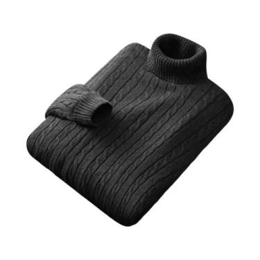 Imagem de Suéter Masculino De Gola Alta Em Cor Sólida, Pulôver Tricotado Casual,