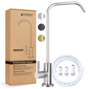 Imagem de Torneira de água potável - Torneira de água filtrada com haste de rosca longa para bancada grossa, torneira RO sem chumbo com mangueira e conexões de pressão (aço inoxidável escovado - formato de
