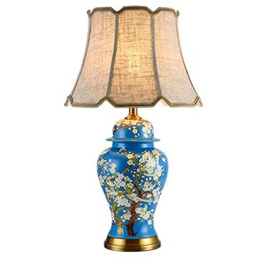 Imagem de Abajur de mesa de cerâmica pintado à mão, ideal para cabeceira, quarto ou mesa de apoio. Design criativo com flores e pássaros. Luminária em formato de jarro de gengibre, estilo meados do sé