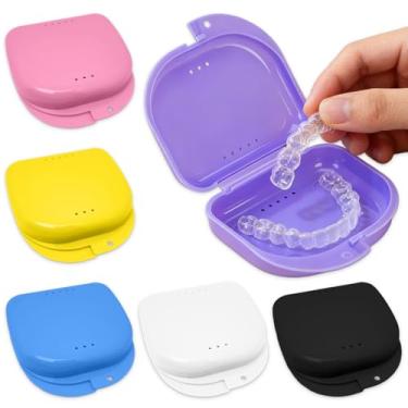 Imagem de Capa retentora de 6 peças, estojo fino alinhador com orifícios de ventilação, estojo protetor bucal recipiente de armazenamento dental para alinhadores bucais e uso diário
