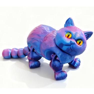 Imagem de QINGMIAO 3D Printed Articulated Cat, Cute Fat Persian Cat Doll,3D Printed Animals Fidget Toys Decor for Stress Relief, Action Figure Toys for Age15+ Desktop Decoration (Blue Purple)