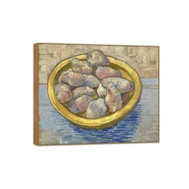 Imagem de Vincent van Gogh Famosa pintura em tela de arte de parede pronta para pendurar Batatas em tigela amarela. Imagem em moldura de madeira para decoração de sala de estar 90 x 108 cm 35 x 42 pol