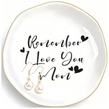 Imagem de Qulinshine Presentes para mãe de filho e filha - Remember I Love You Mom Bandeja de bugigangas de cerâmica, suporte de joias para o dia das mães, aniversário, ação de graças, Natal, presentes