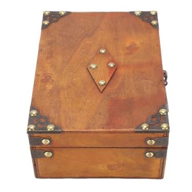 Imagem de HURRISE Baú de Tesouro de Madeira, Caixa de Joias Decorativa Antiga Com Fechadura, Armazenamento de Bugigangas Vintage para Lembranças, Lembranças de Casamento, Decoração de Casa (Estilo 1)