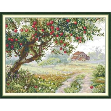 Imagem de Maydiyer Kits de ponto cruz contados para adultos, kits de bordado de padrão não impresso de 14 quilates para iniciantes, conjunto fácil de ponto cruz DMC Threads bordado - coruja 26 x 30 cm