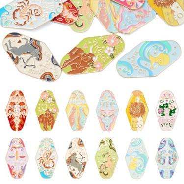 Imagem de Cheriswelry 12 pingentes de constelação, banhado a ouro, liga esmaltada, pingentes, sinal de aniversário, pingente de amuleto da sorte, 63 x 35 mm, para pulseira DIY, colar, brinco, fabricação de