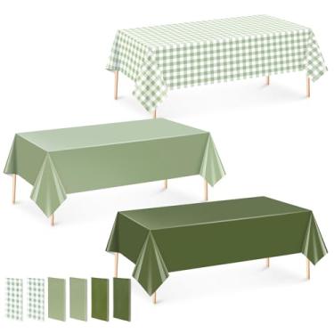 Imagem de JarThenaAMCS 12 peças de toalhas de mesa verde sálvia toalha de mesa de plástico xadrez retangular toalha de mesa descartável para decoração de mesa de jantar de festa de primavera, 137 x 272 cm