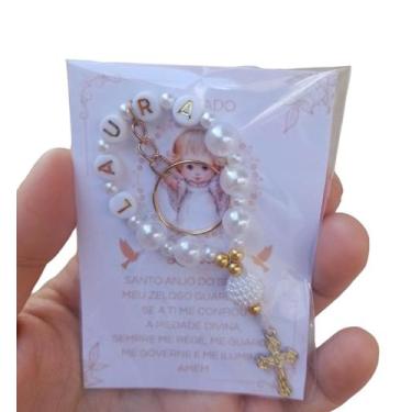 Imagem de Lembrancinha mini terço chaveiro personalizado, kit com 10, 15, 20, 25