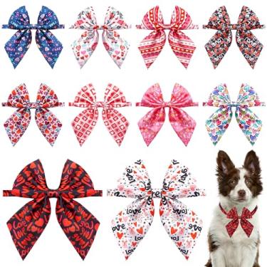 Imagem de PET SHOW Pacote com 10 coleiras de cachorro para dia dos namorados, gravatas-borboleta ajustáveis a granel para cães médios e grandes, meninos, meninas, alpaca, acessórios de pescoço para festas de