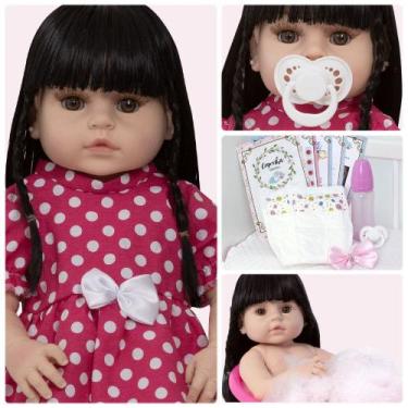 Imagem de Bebe Reborn Morena Princesa Vestido Rosa 13 Itens Enxoval - Cegonha Re