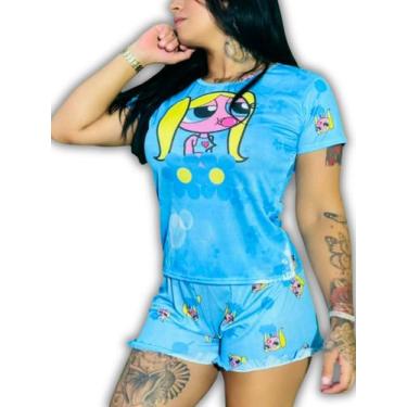 Imagem de Conjunto Pijama Feminino Blusinha Shorts Baby Dool Desenho Animado Div