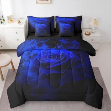 Imagem de Erosebridal Jogo de cama casal com estampa 3D de flores e pétalas de flores e pétalas de flores românticas para meninas e mulheres, 7 peças