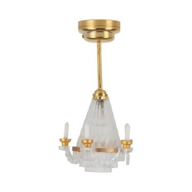 Imagem de Mini Lustre Em Escala 1/12 Com 5 Velas LED Decorativas, Lâmpada De Tet