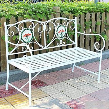 Imagem de pcagfaajmh Banco de varanda de ferro forjado, banco de jardim de parque ao ar livre, banco oco antiferrugem com moldura de ferro fundido, adequado para rua/quadrado/gramado (tamanho: tamanho único) ()