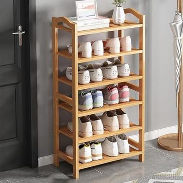 Imagem de Lss9azznmm Sapateira de bambu – Suporte de armazenamento vertical de 6 camadas para varanda, armário e armário – Organizador de sapatos moderno (6 camadas 50 cm)