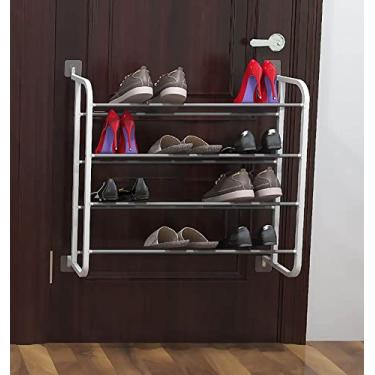 Imagem de Sapateira simples de metal para pendurar na parede, várias camadas, suporte de armazenamento à prova d'água, economiza espaço para sala de estar (64,8 cm L x 19,68 cm P x 17,92 A, porta A) (parede a