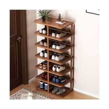 Imagem de Organizador de sapatos multicamadas para sapatos, sapateira estreita para 8 a 14 pares, sapateira vertical para entrada, sala de estar, quarto, sapateira marrom/branca para entrada da porta da frente