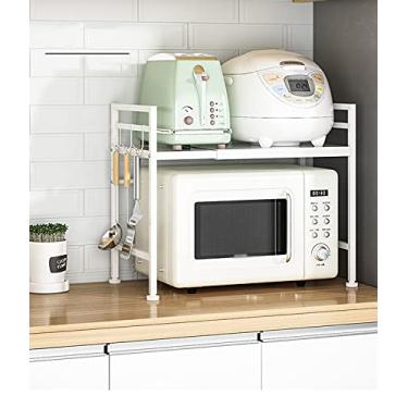 Imagem de Rack expansível de micro-ondas de 2 níveis, altura e largura ajustáveis, prateleira de suporte de armazenamento de bancada de cozinha, organizador de torradeira, branco (40-61 × 33 × 19 pol.)