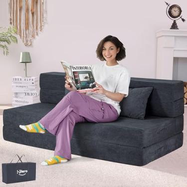 Imagem de HILERO Sofá-cama dobrável, cadeira conversível 4 em 1 com travesseiro, cama de cadeira dobrável de espuma viscoelástica Queen, colchão moderno para sofá futon para sala de estar/convidado/apartamento