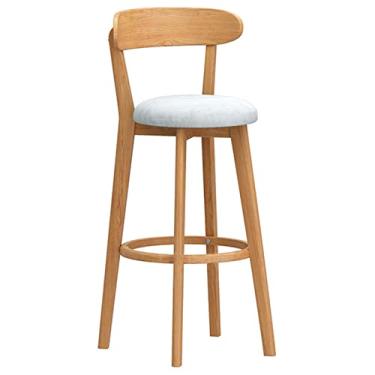 Imagem de AkosOL Encosto de madeira maciça cadeira de bar banco de veludo com apoio para os pés redondo, móveis domésticos, cozinhas, balcão de jantar, banco de recepções, 75 cm, branco