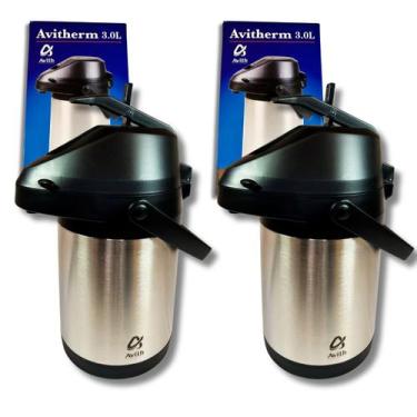 Imagem de KIT 2 Garrafa Térmica 3 Litros Aço Inox Parede Dupla Giratória Gde Cro