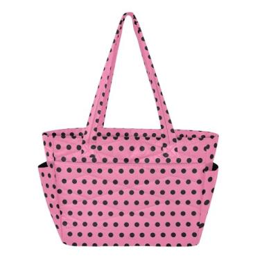 Imagem de Burbuja Bolsa feminina preta e rosa de bolinhas, bolsa de mão acolchoada leve com bolsos para viagem, escola, trabalho, academia