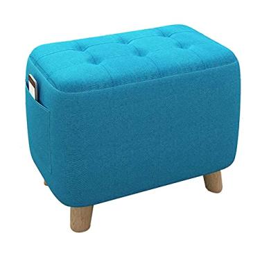 Imagem de Banco para pés otomano de madeira azul-marinho - assento acolchoado macio para quarto, sala de estar, pátio - banco quadrado para sapatos e descanso para os pés - 45 x 25 x 27 cm (18 x 10 x 11