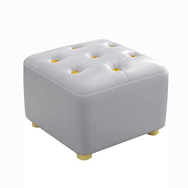 Imagem de Descanso de pé cinza luxuoso com botão dourado, banquinho de couro pequeno, pufe de cubo elegante para sala de estar e quarto - compacto 30 x 30 x 30 cm (12 x 12 x 12 polegadas)