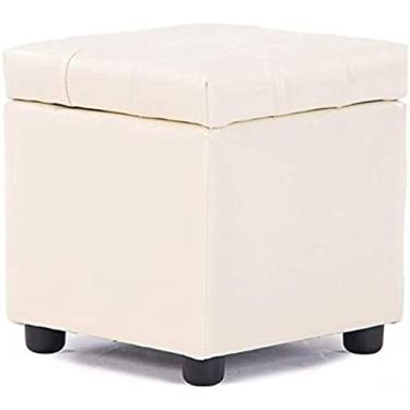 Imagem de Cubo otomano dobrável para armazenamento de couro sintético – organizador de sapatos e brinquedo multifuncional, 35 x 35 x 35 cm (14 x 14 x 14 pol.) - Design que economiza espaço para casa e