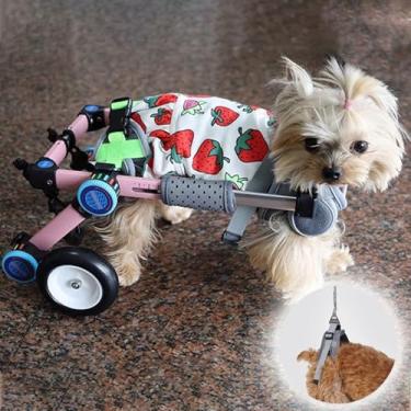 Imagem de Cadeira de rodas rosa para cães pequenos auxiliares de mobilidade dobrável, cadeira de rodas portátil para andador de cachorro com suporte de quadril, 2 rodas para animais de estimação/cachorrinho com