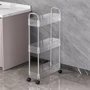 Imagem de Carrinho de rodinhas de acrílico multifuncional - Carrinho organizador móvel de 3 níveis com rodas e alça para cozinha, banheiro, armazenamento de utilidades, solução para economia de espaço