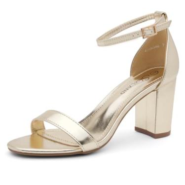 Imagem de Shoe Land Salto baixo feminino – Sandálias de salto grosso de 7,6 cm com tira no tornozelo | Salto curto com bico aberto | Sandálias confortáveis e elegantes com tiras para casamento, formatura