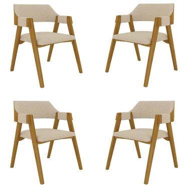 Imagem de Kit 4 Cadeiras Sala de Jantar e Jogos Carteados Madeira Maciça Poker Linho OffWhite/Mel G42 - Gran Belo