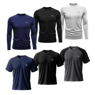 Imagem de Kit Masculino 3 Camisetas Dry Manga Longa e 3 Manga Curta Academia Verão Proteção UV Básicas-Masculino