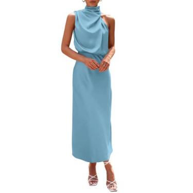 Imagem de Vestido PRETTYGARDEN 2025 de Cetim Regata Gola Alta Maxi Azul P