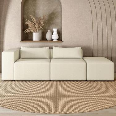 Imagem de Sofá 4 Lugares 323cm com Puff Direito Fay Bouclê Cru Z55 - Mpozenato