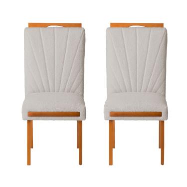 Imagem de Kit 2 Cadeiras Estofadas de Jantar Lótus - MDF em Bouclê Pés em Madeira - Vintage Decor