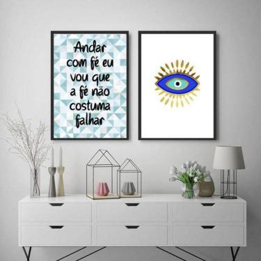 Imagem de Kit 2 Quadros Olho Grego Andar Com Fé 45X34Cm Moldura Preta