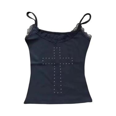 Imagem de Top Cropped Vintage Y2K Feminino Com Strass, Blusa Estética De Verão H